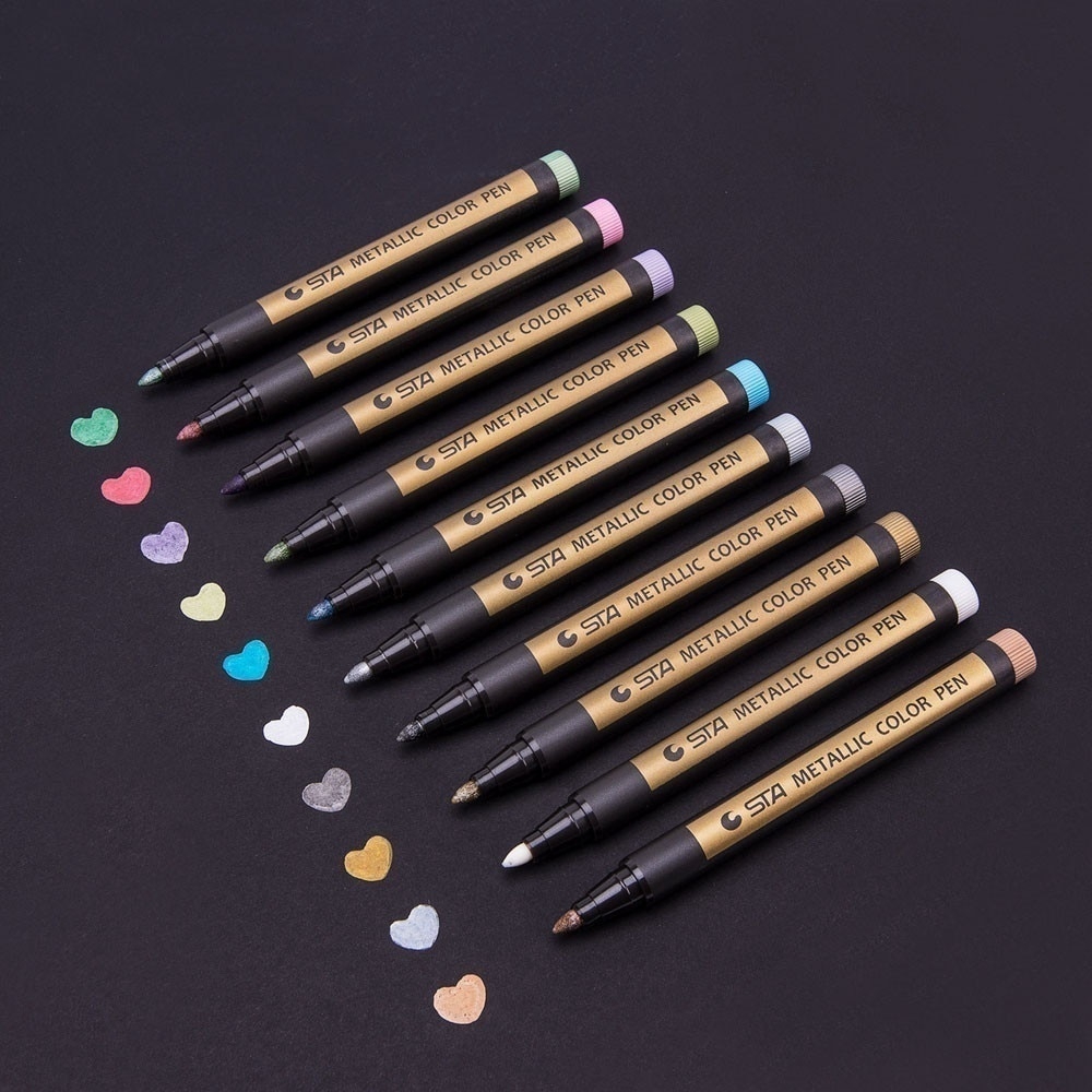 10warna set Spidol Metalik Kemilau Glitter Paints Pens Art Penanda Tulisan Permanen DIY Album Foto Menandai Tips Kuas Highlight