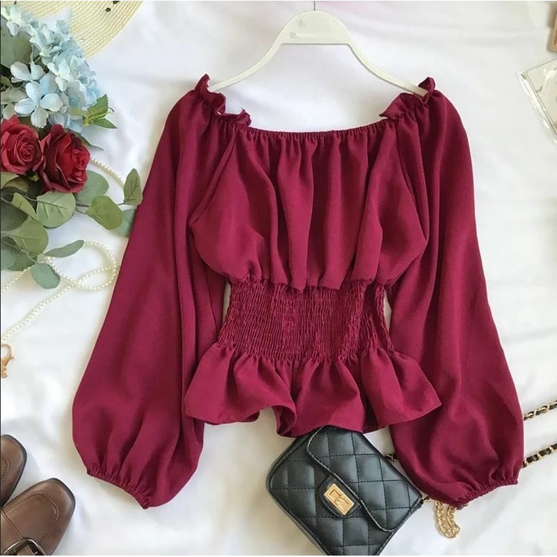 BEFAST - ZEC Blouse WENDAH / Blouse Neploe / Blouse Wanita Modis / Blouse Lengan Panjang / Blouse Pinggang Karet / Blouse Polos Casual Terlaris