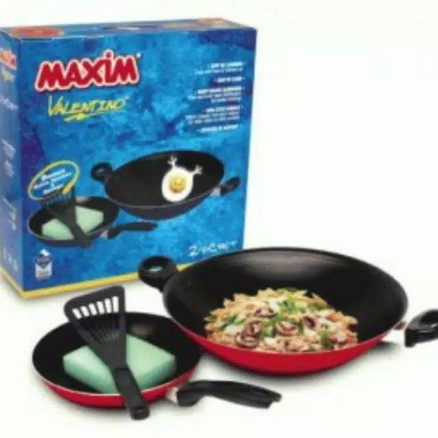 MAXIM Valentino 2Set Wajan (30CM) &amp; Penggorengan (22CM) VAL2Set Free Spatula &amp; Spons