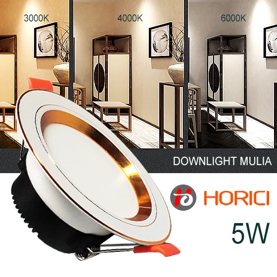 MEREK HORICI ASLI FULL TERANG 5W BODY SILVER &amp; GOLD LAMPU DOWNLIGHT LED PLAFON PUTIH / WARM WHITE / 3 WARNA-PUTIH+KUNING+WW