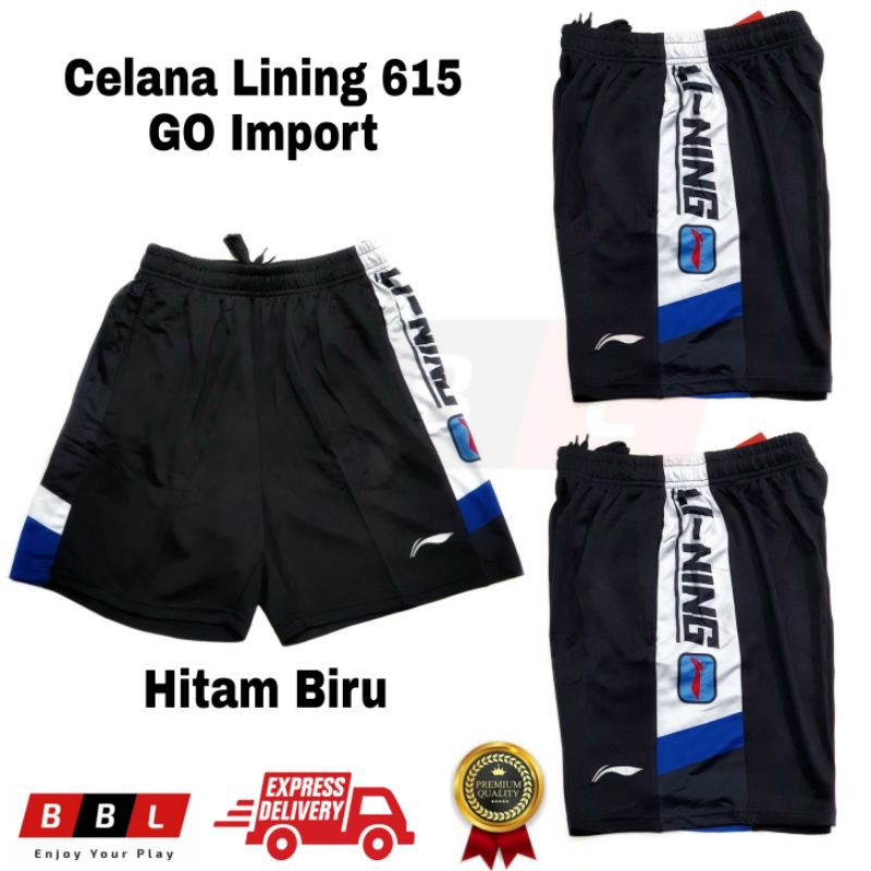 Celana Badminton Lining 615 Hitam biru Grade Ori / Celana bulutangkis Lining murah / celana olahraga