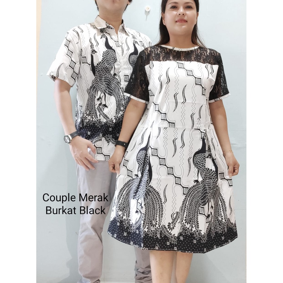 COUPLE kemeja dan dress batik MERAK kombinasi brukat.katun stretd premium