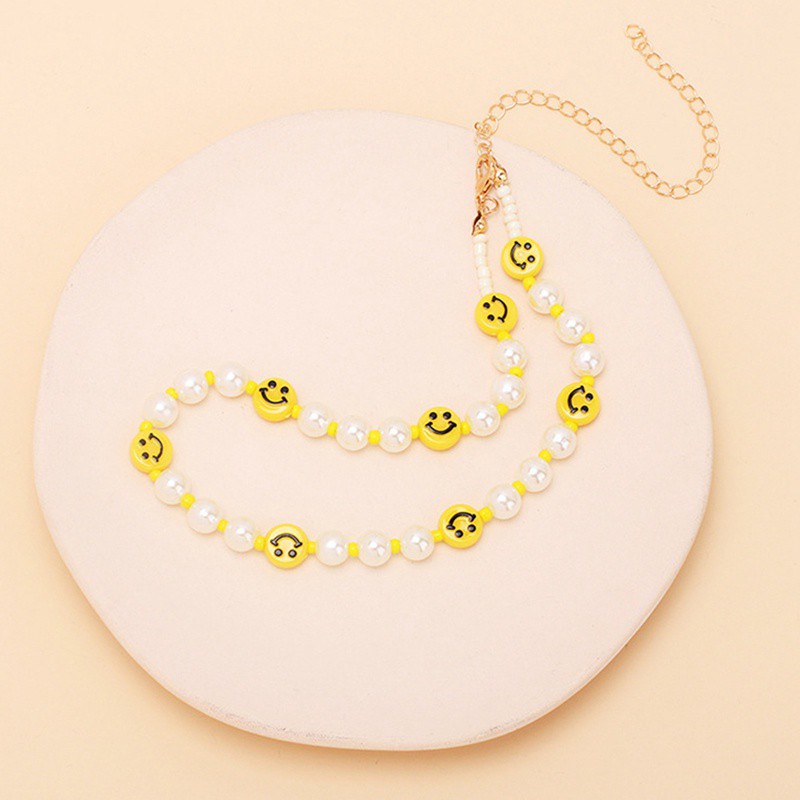 Smiley Face Choker Necklace With Irregular Pearls Y2k Jewelry For Teen Girls Women