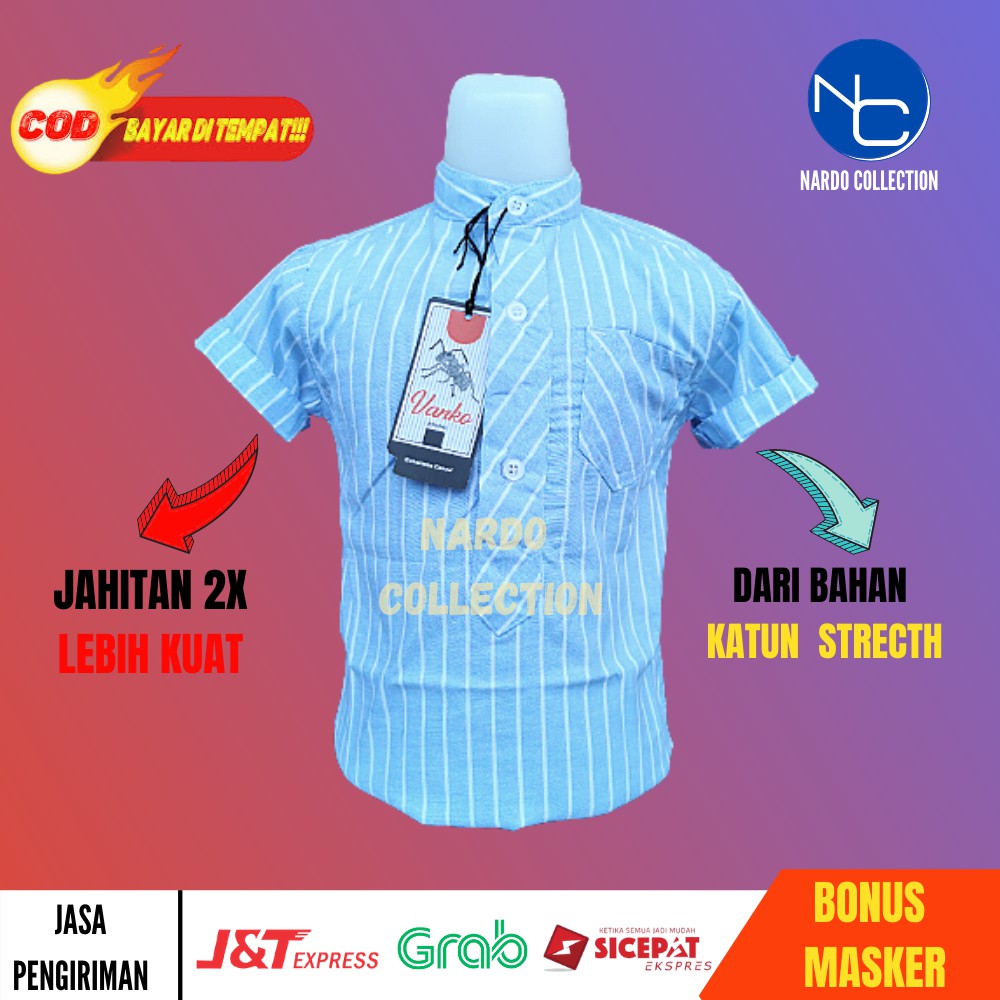 Kemeja salur hem anak laki laki pakaian anak cowok baju anak murah