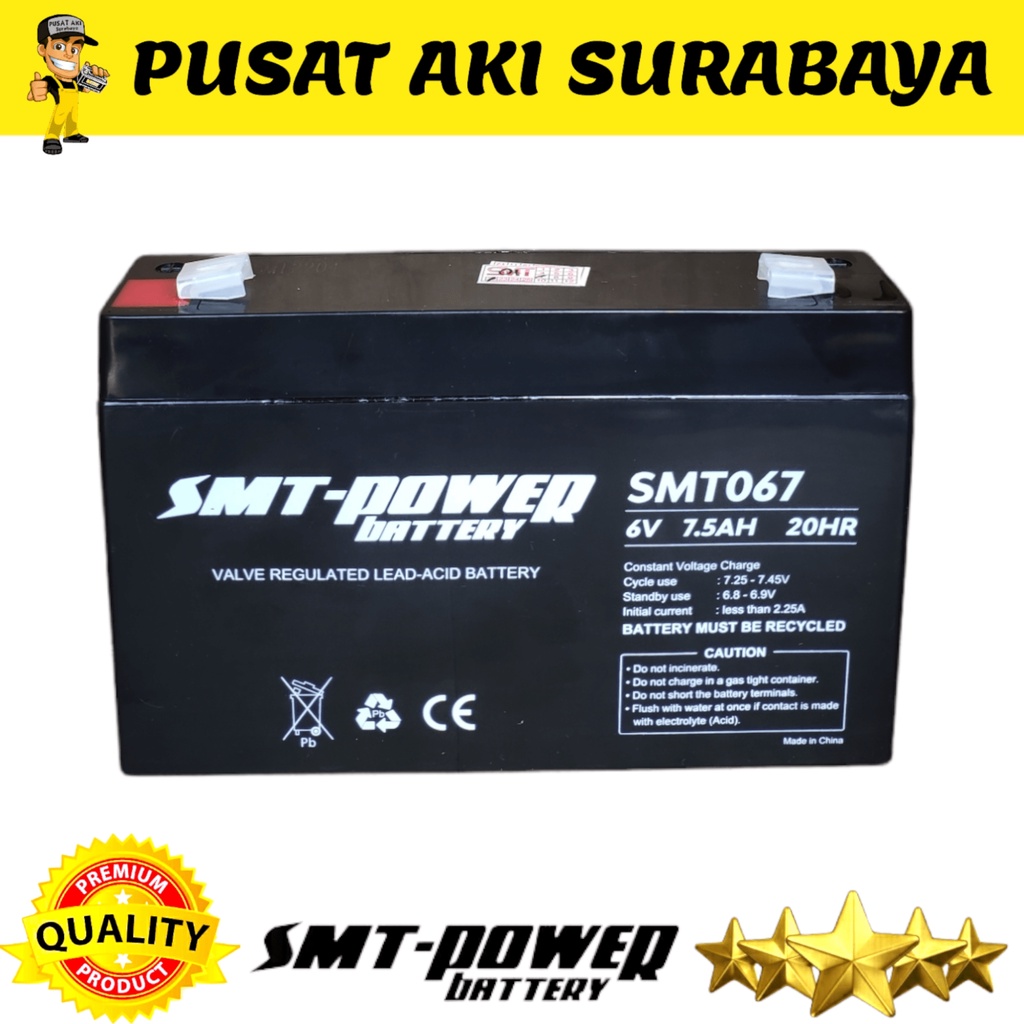 ORIGINAL SMT POWER BATTERY 6V 7AH BATTERY VRLA MOTOR AKI MAINAN ANAK MOBILAN AKI PMB PLIKO UNIKID YUKITA  SKUTER MICKEY SCOOPY NMAX VESPA ANAK