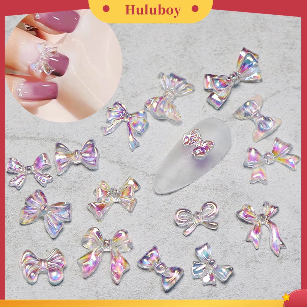 Huluboy Huluboy♡ 50 Pcs Ornamen Pita 3D Warna Aurora Untuk Dekorasi Nail Art Charms