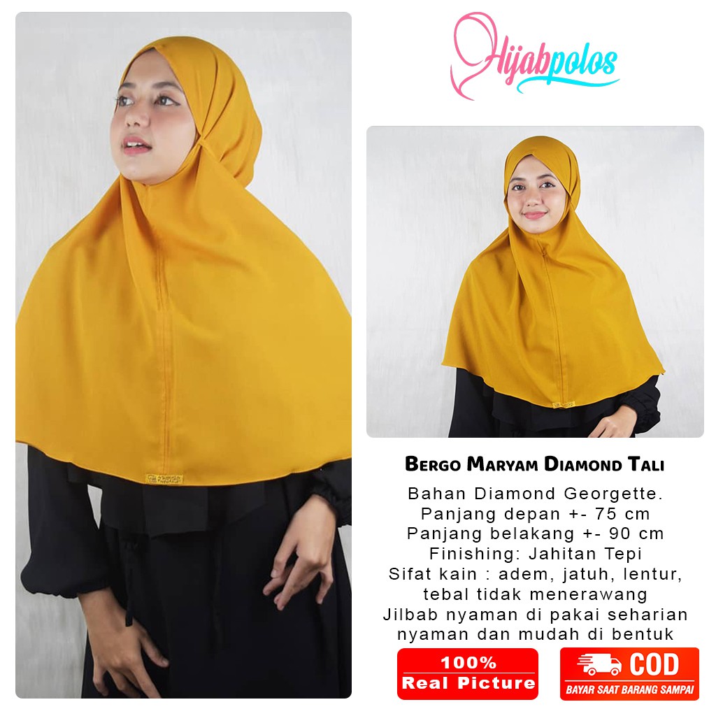 BERGO MARYAM DIAMOND HIJAB INSTAN TALI WARNA KUNING TERBARU KUALITAS PREMIUM