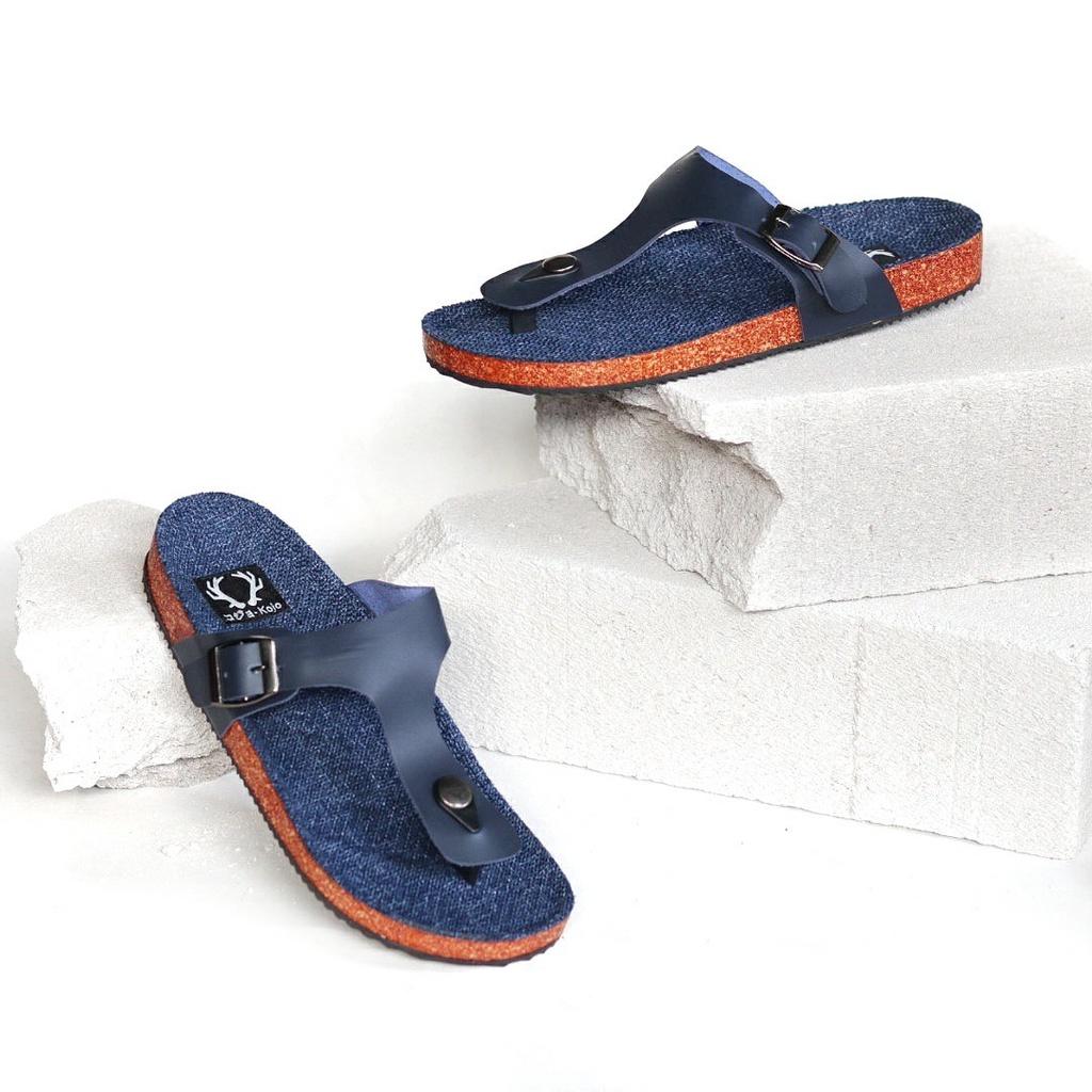 KOJO x KENICHI 1 - Sandal Pria Jepit Cowok Casual Santai Gaya Distro Kulit PU Coklat Hitam Navy Original KOJO KENICHI 01