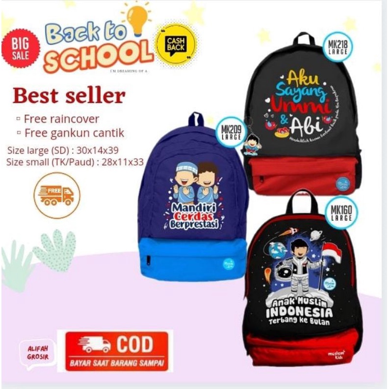 moslem kids ori tas sekolah backpack ransel anak lucu  tk paud sd couple kakak adik ori moslim kids 