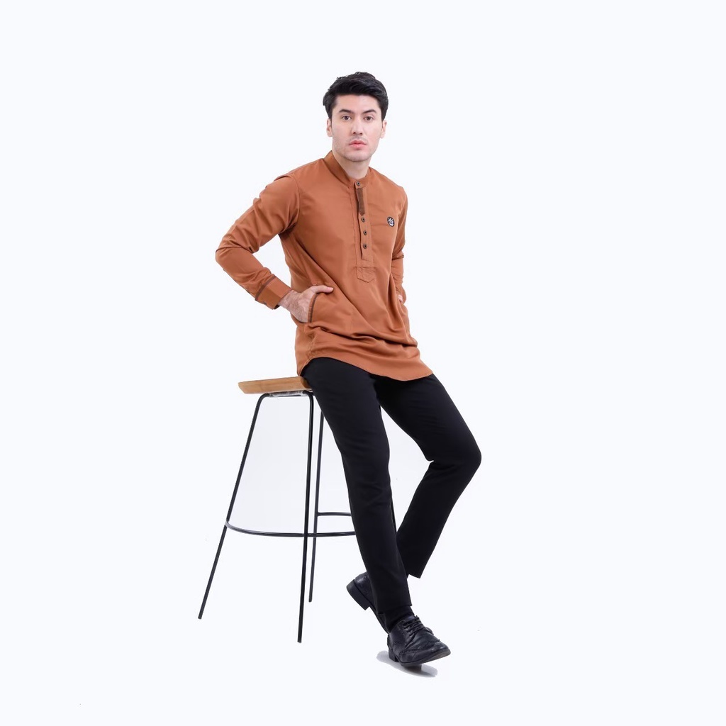 PROGRESS MAN baju koko pria lengan panjang koko kurta pangsi kemeja koko pria lengan panjang koko kurta pangsi baju kurta pangsi dewasa logo bordir Moca P4N9S107