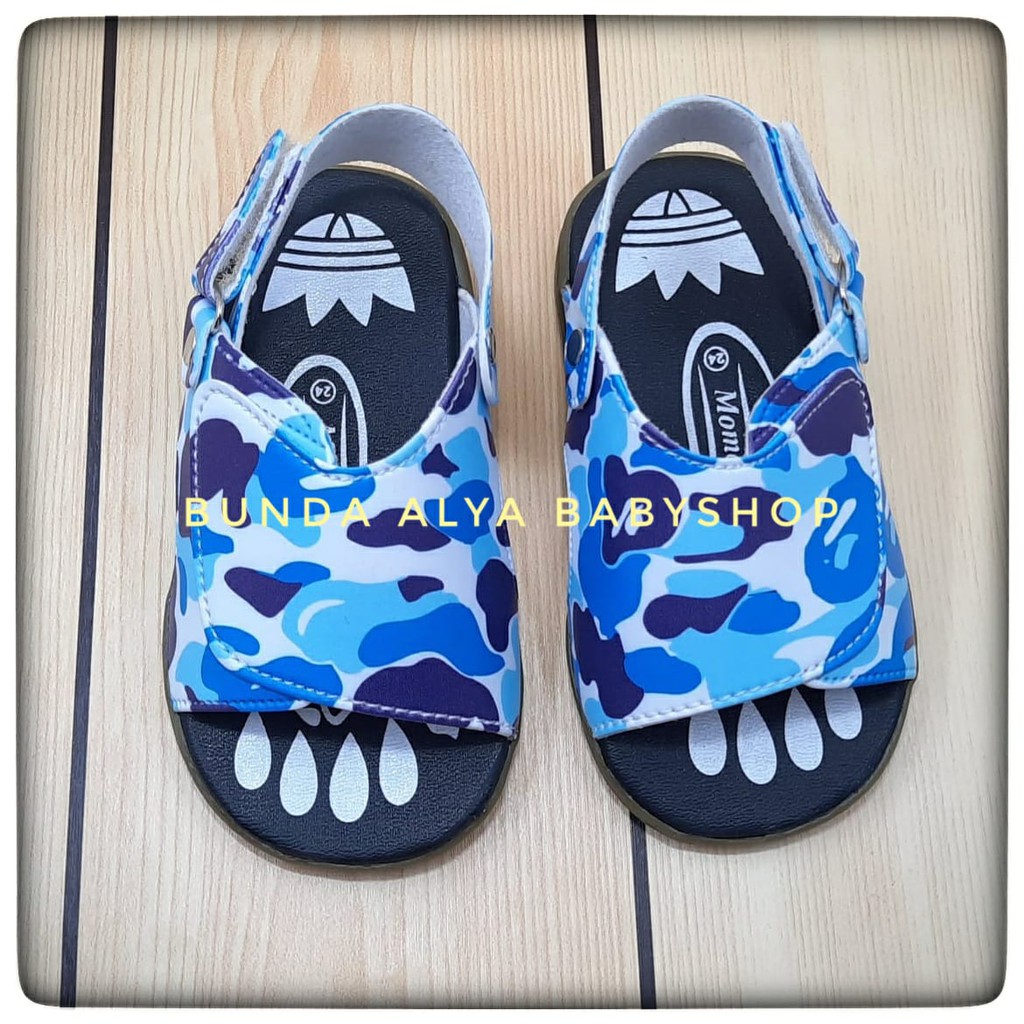 Sendal Anak Laki Laki Usia 6 Bulan 1 Tahun Size 22 - 23 - Sepatu Sandal Anak Laki Alas Karet Anti Licin Loreng BIRU