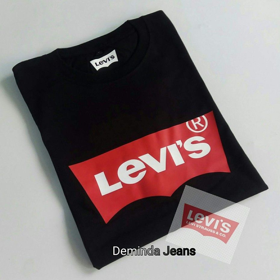 Kaos Pendek Oblong Pria Wanita Hitam Logo Levi Size M LXL XXL Model Terbaru 2023