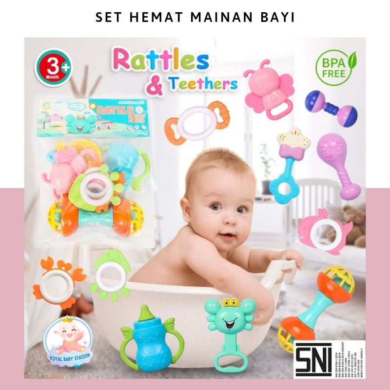 Hemat Mainan Bayi Teether Rattle Set Lucu Baby Play set