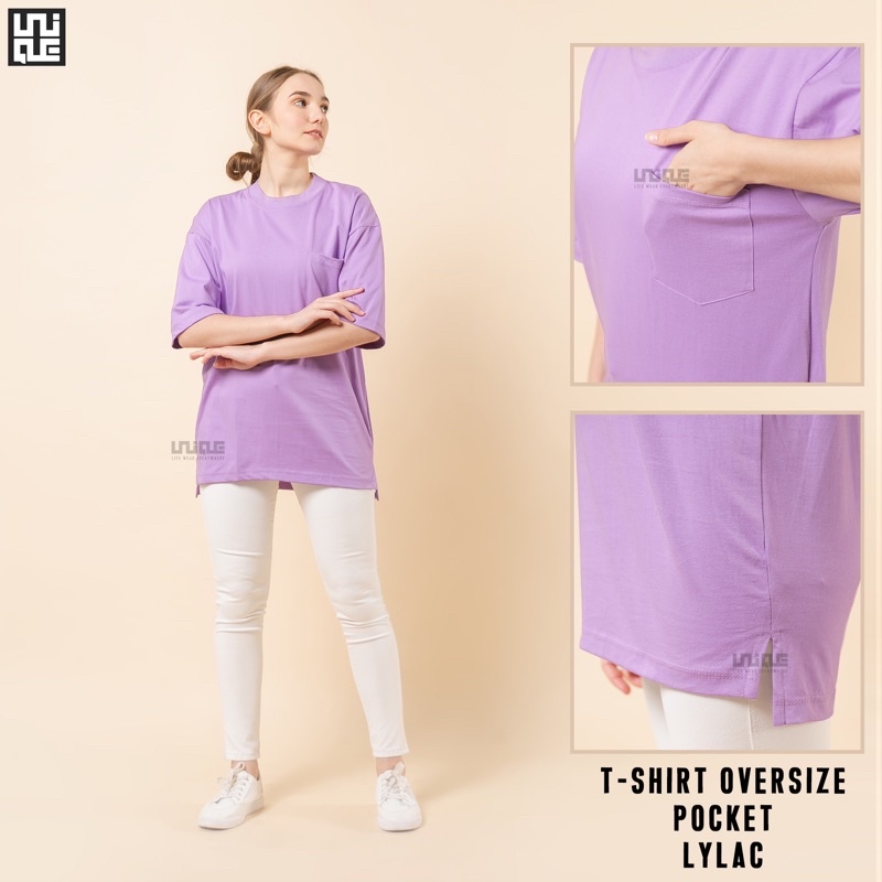UNIQUE - (Pocket Series) Kaos Polos Oversize Pocket Cotton Combed 24s Pria & Wanita Tshirt Oversized Korea Croptop Hypbeast-Lylac