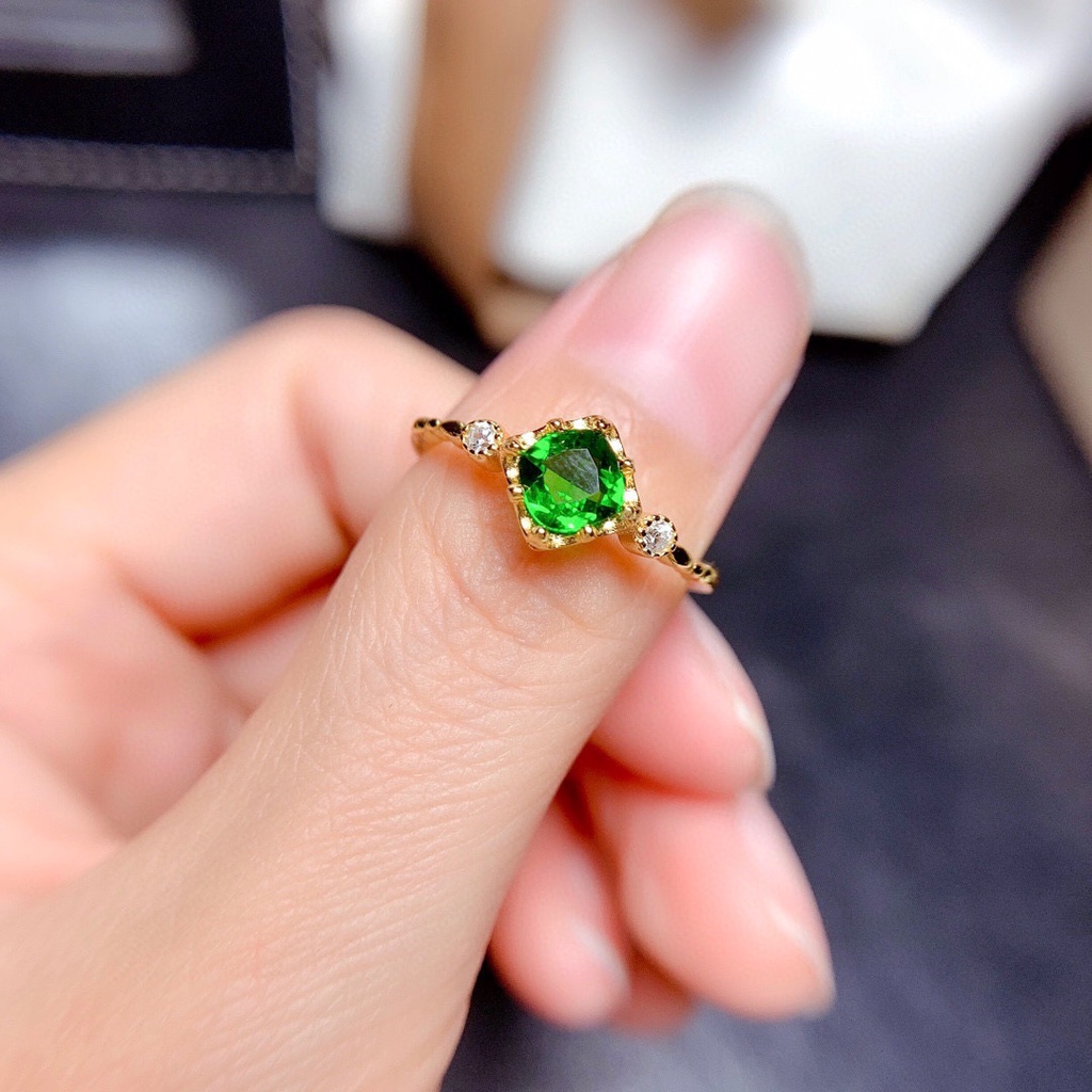 perak asli 925 cincin Wanita Emerald Green Cincin yang Dapat Disesuaikan Fashion Perhiasan