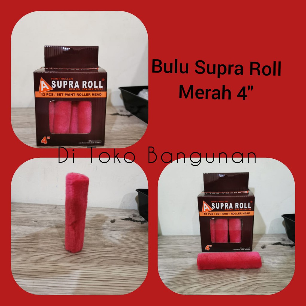 SUPRA Bulu Roll Kapal Merah 4 Inch Refill Kuas Cat