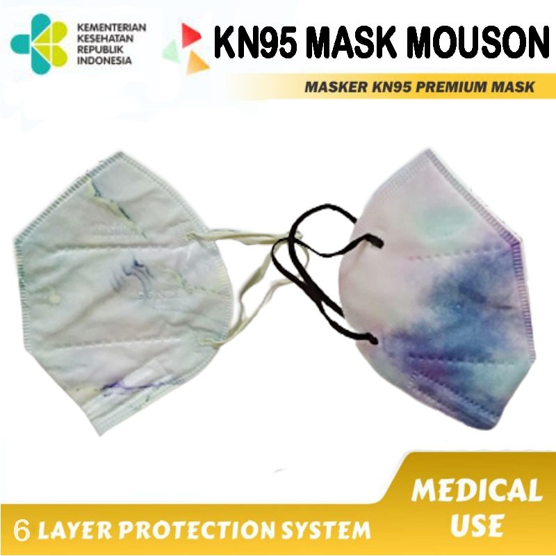 Baru Masker kn95 Mouson isi 10Pcs 6Ply Perpack ada embos Masker n95/ Mouson Masker 6PLY / Mousin 6 Lapis isi 10 pcs Masker Earloop Warna Tyedie / Galaxy