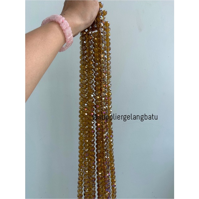 Kristal Ceko 14mm GOLD CHAMPAGNE QUARTZ kuarsa emas metalik elyecraft bahan kalung gelang anting strap mask kerajinan tangan craft citayam fashion week etink vintage elegan bali manik crystal