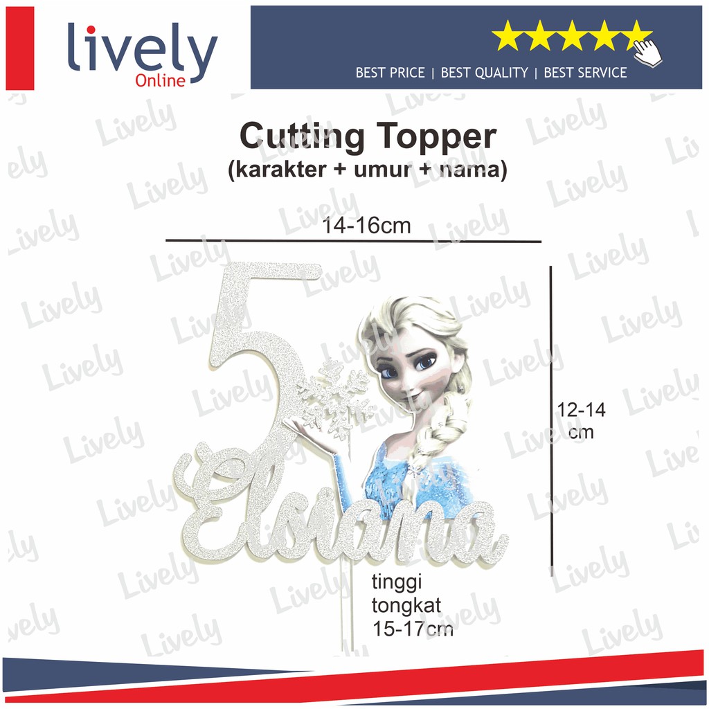 CUSTOM NAMA CUTTING CAKE TOPPER KARAKTER FROZEN ELSA HIASAN KUE ULANG TAHUN