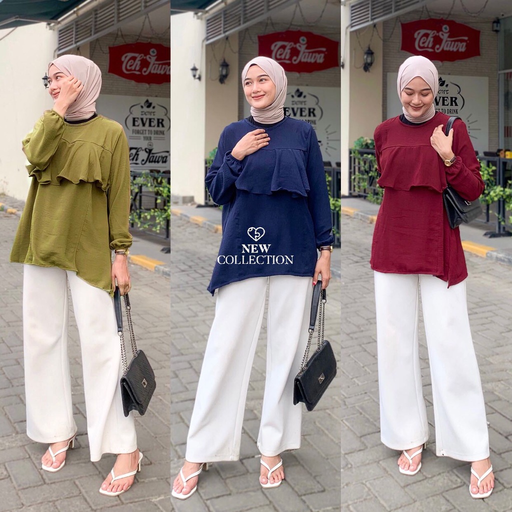 CECIL - Atasan Blouse Crinkle Airflow Tunik Baju Menyusui Nursingwear Bukaan Samping Kanan Kiri Busui Hamil Breastfeeding Tunic Panjang