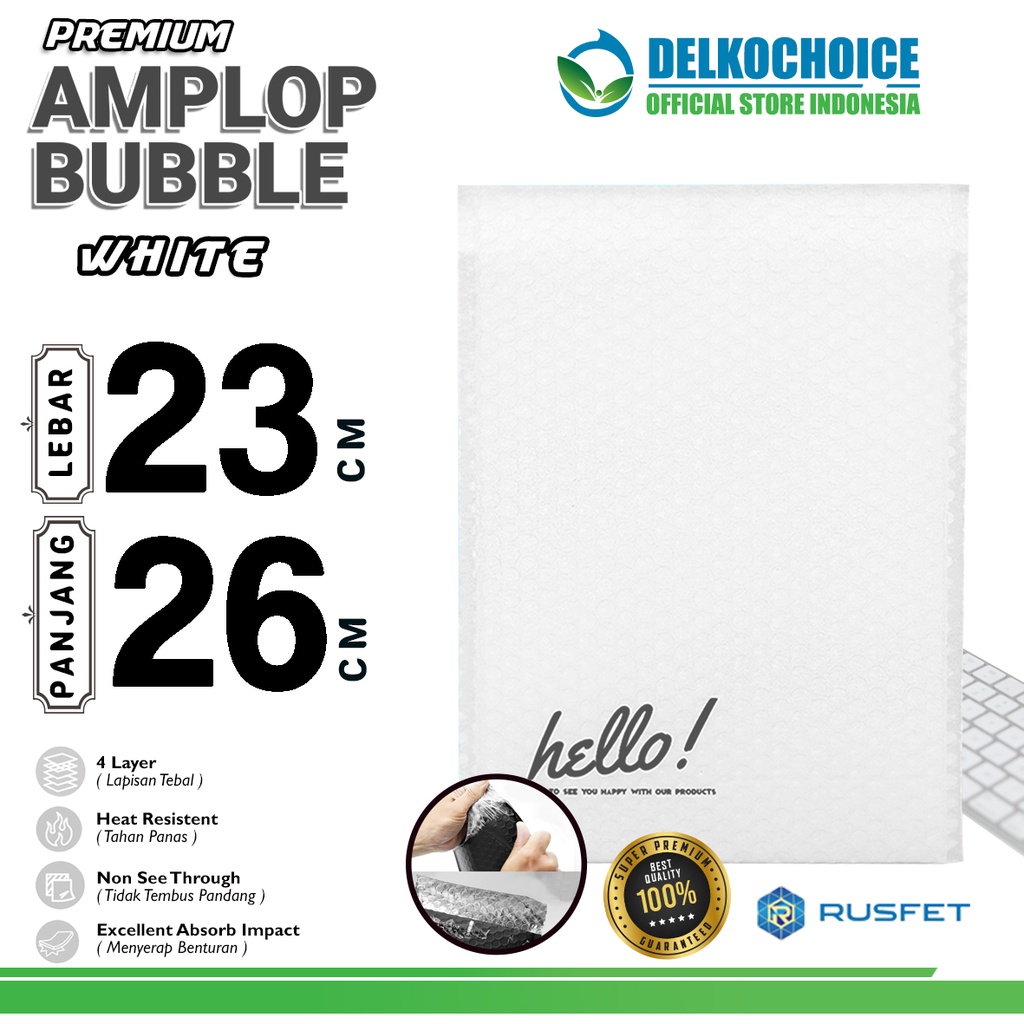 

Amplop Bubble Mailer WHITE 23x26cm Bubblewrap PUTIH Packing Online Envelope Rusfet PREMIUM / SATUAN