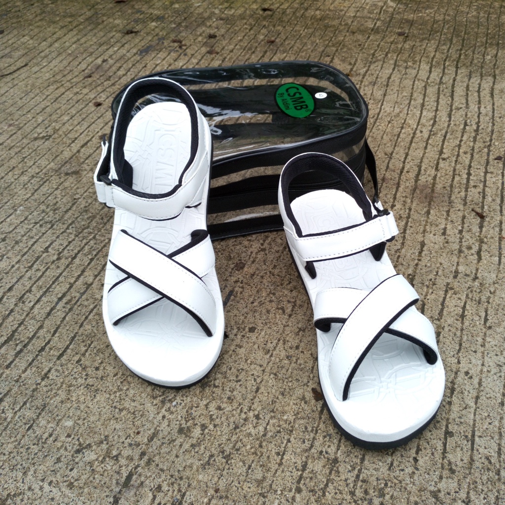 BRYAN Hajj-03 Sepatu Sandal Haji Umroh Silang Ninja Gunung Size 36-40 41 42 43 Putih (Pola Besar Pria)