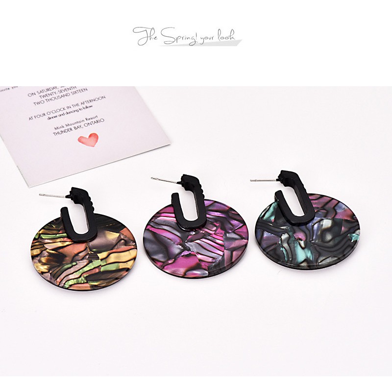 LRC Anting Tusuk Fashion Color Alloy Resin Round Earrings F44428