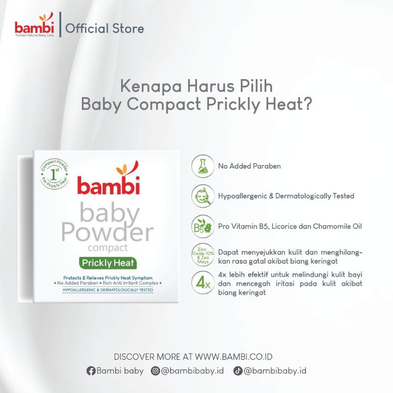 Bambi Baby Compact Powder Prickly Heat - Bambi Bedak Gatal Biang Keringat Compact Padat + Puff Bayi