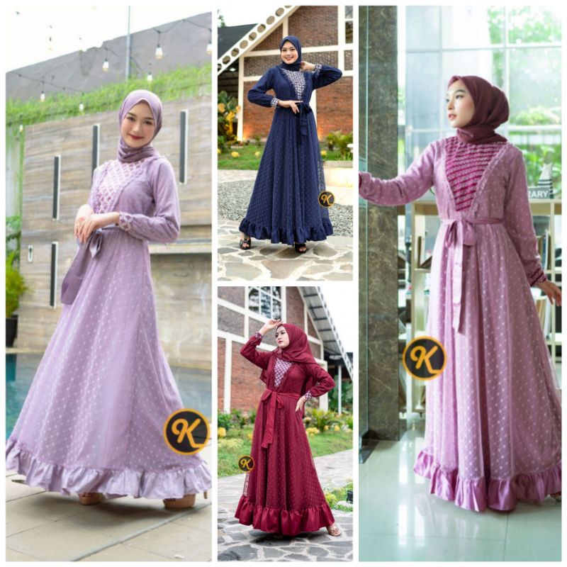 gamis batik pesta modern. gamis batik kombinasi