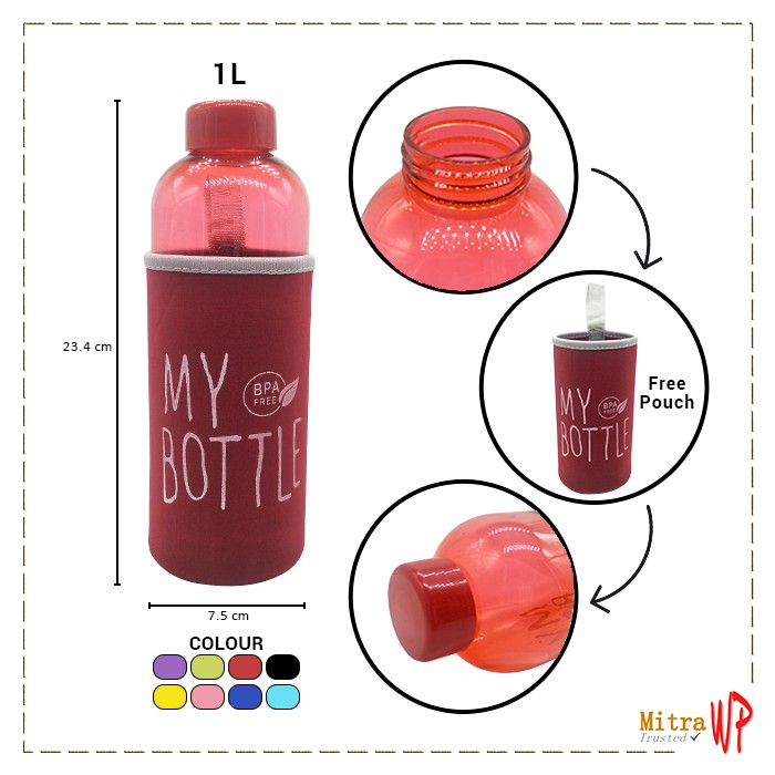 Order Langsung Botol Minum My Bottle AQUA 1 LITER - My Bottle Plus Pouch Diskon