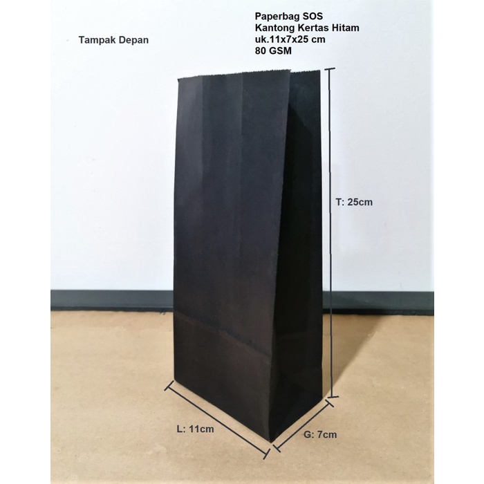 

SALE Paperbag Kantong Kertas SOS Hitam Polos 11x7x25cm 80 GSM