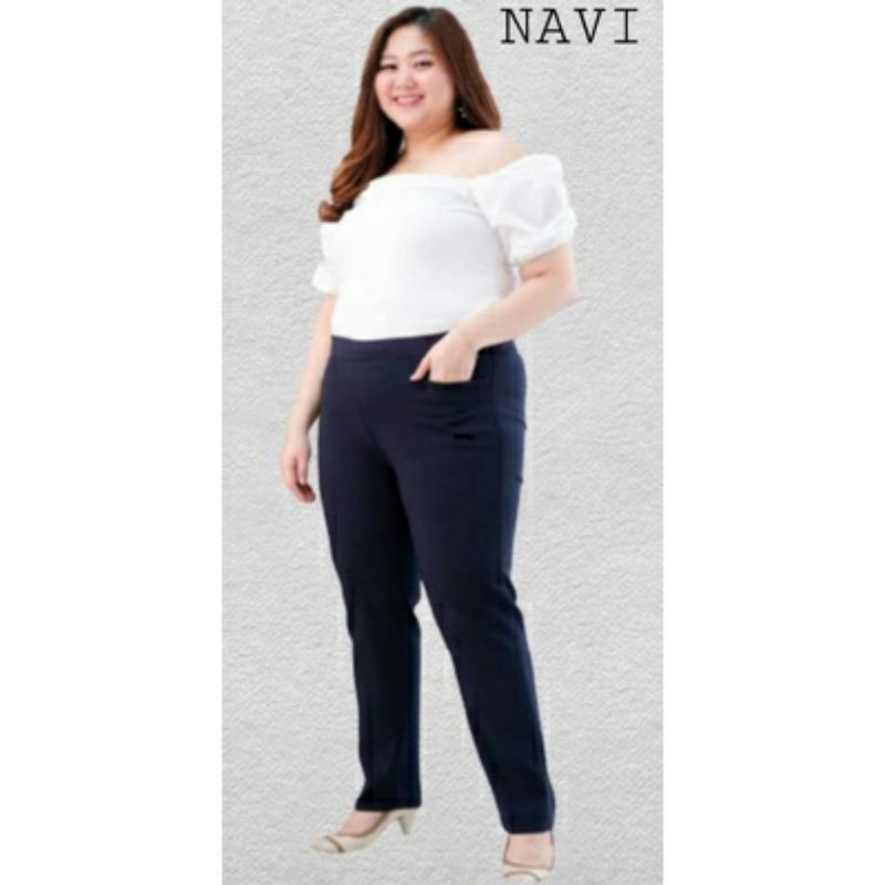 Celana Kerja Wanita Kantor Pinggang Karet Highwaist JUMBO Big Size Oversize Premium (Bisa Cod)