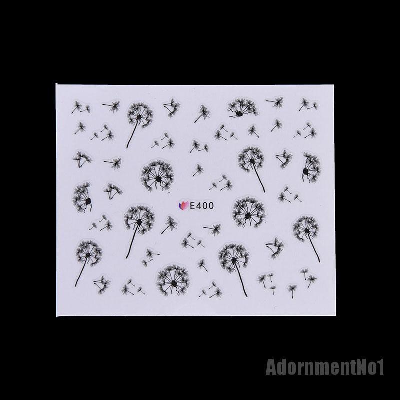 (Adornmentno1) Stiker Decal Transfer Air Motif Bunga Dandelion Terbang Untuk Dekorasi Nail Art / Manicure