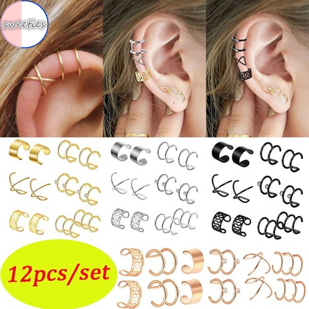 Set Anting Klip Tanpa Tindik Bahan Metal Untuk Wanita