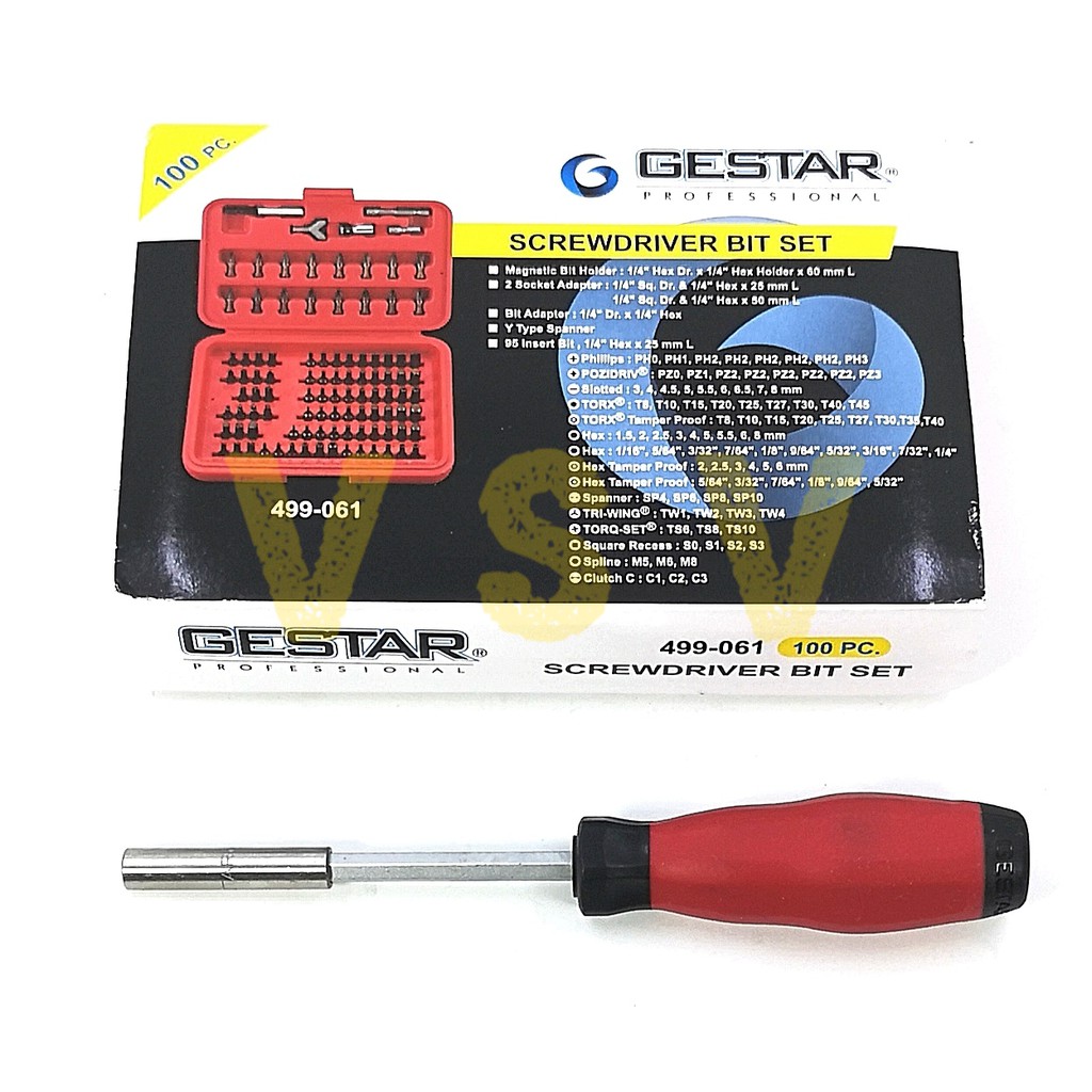 GESTAR Screwdriver set 100pc+handle / obeng set / mata obeng set