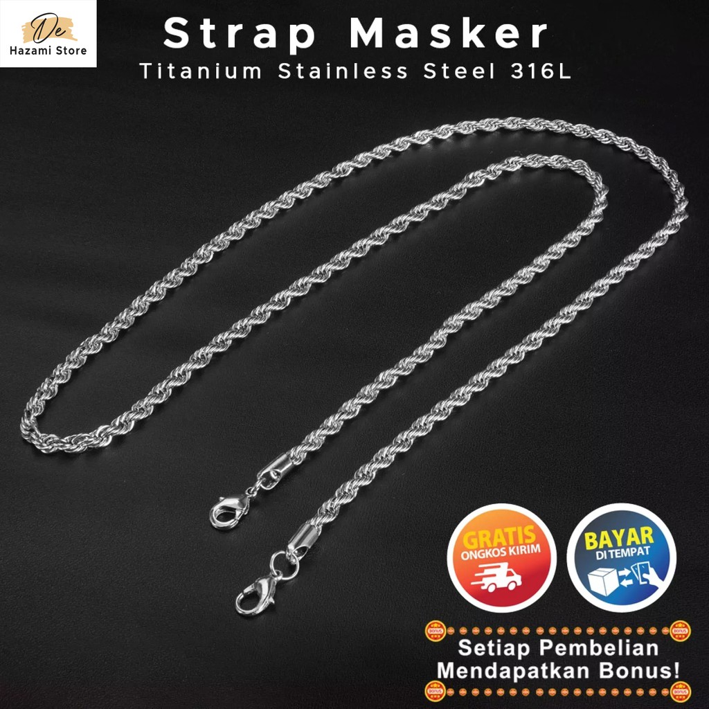BISA COD Kalung Strap Masker Pria Titanium Rantai Putih Anti Karat Anti Luntur Selamanya Korea 2021