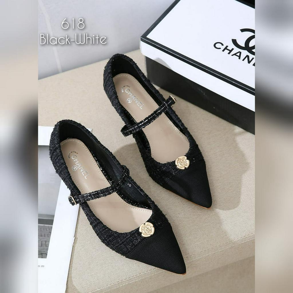 SEPATU WANITA IMPORT HEEL KAIN KANVAS LEMBUT CHAMELKODE: 618