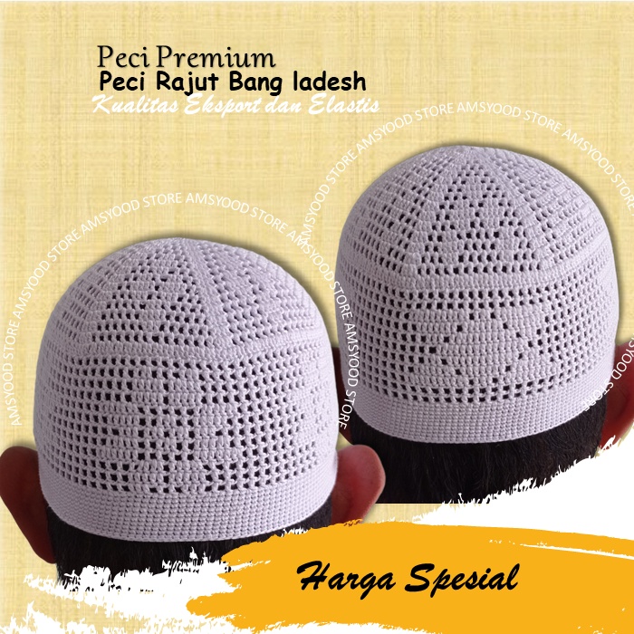 Peci Rajut Peci Rajut Saudi Premium Dewasa & Remaja /Peci Rajut Madinah Lokal Premium / Peci Putih H