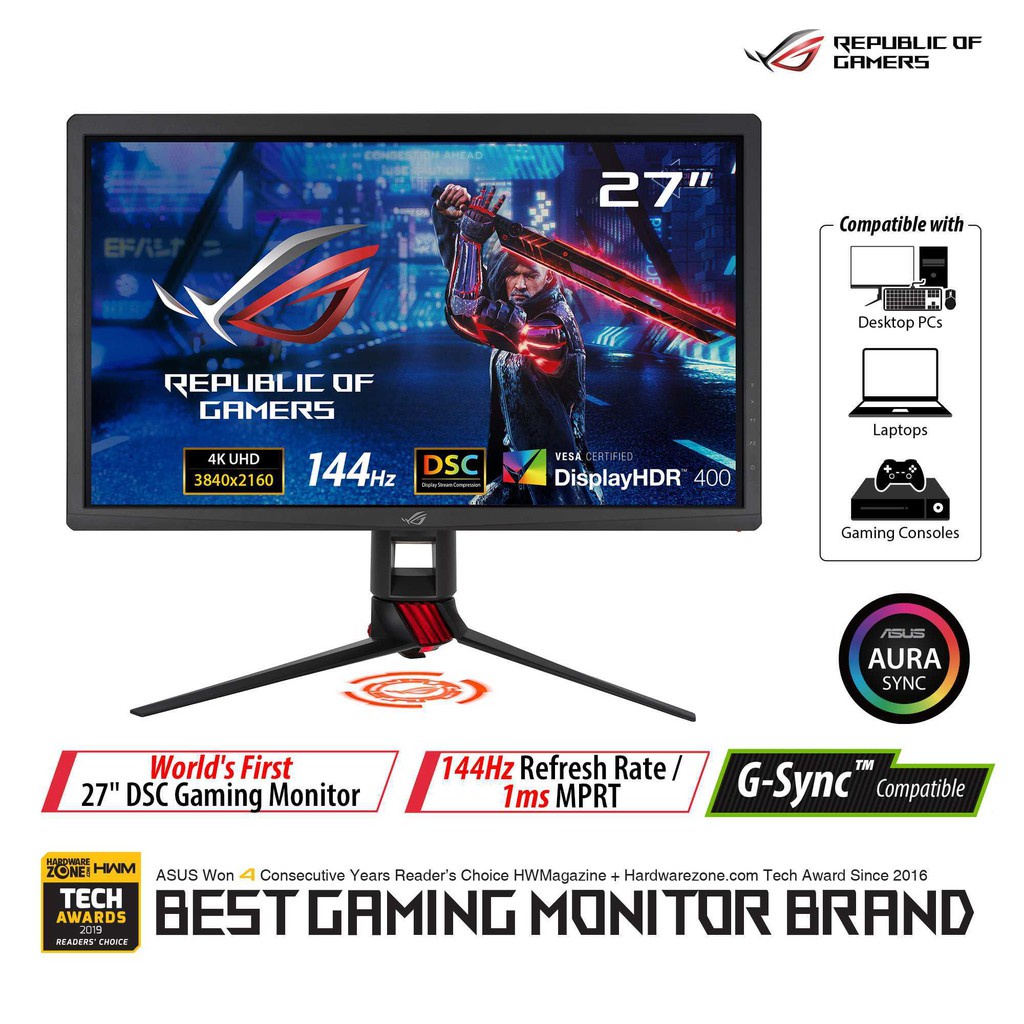 rog strix xg27uq dsc gaming monitor  27 inch  4k  3840 x 2160   144 hz  dsc  displayhdr   400