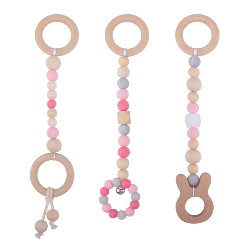 Mary 3pcs / Set Mainan Rattle Teether Silikon + Ring Kayu Beech Untuk Bayi Newborn