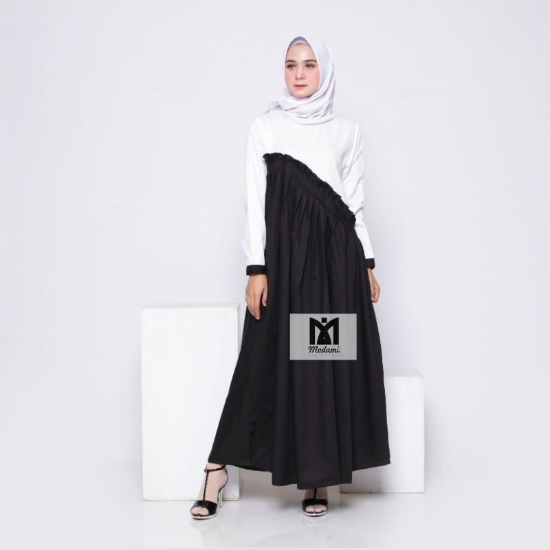 Gamis / Dress Hitam Putih Katun Wanita Gamila