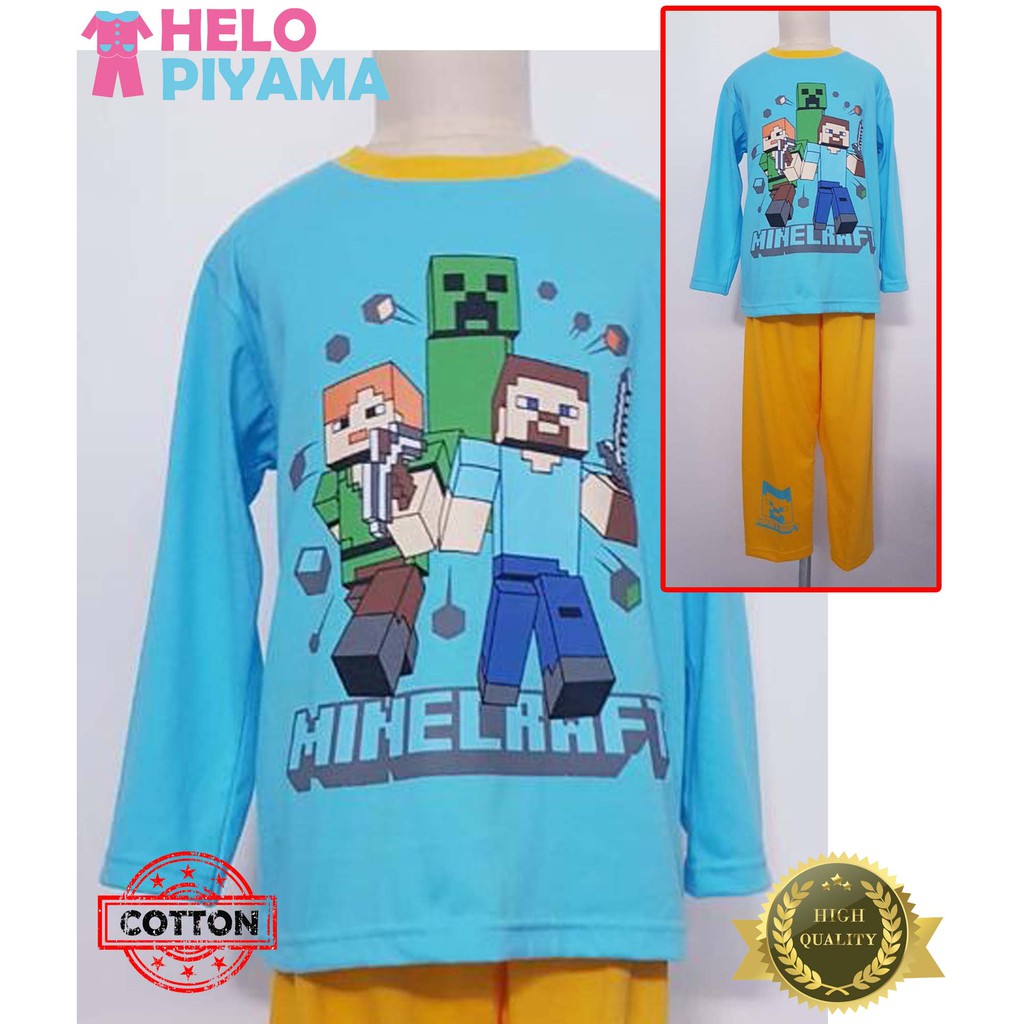 Helo Piyama - Baju Tidur Stelan Kaos Anak Cowok Minecraft Biru