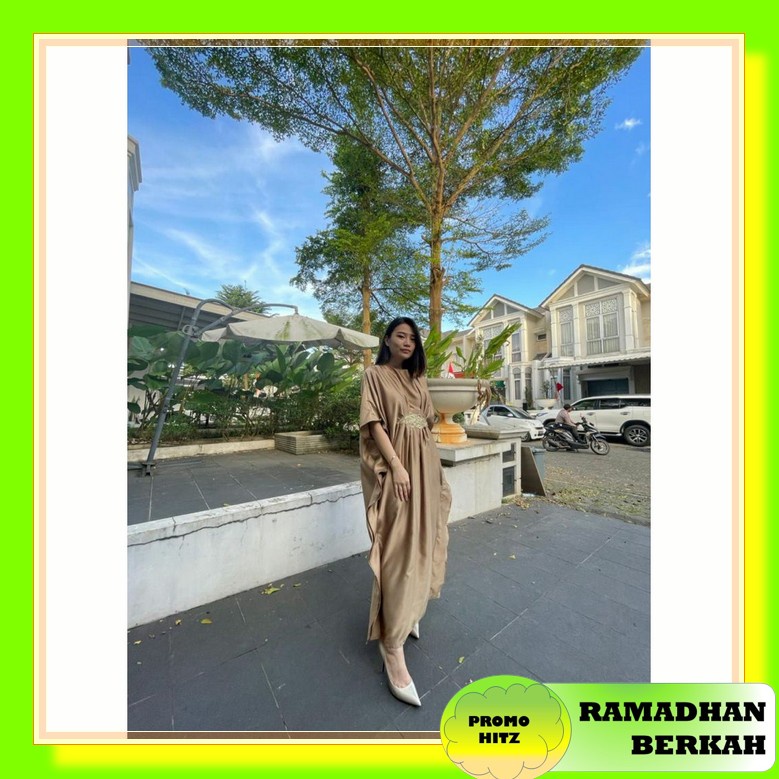 Asmiranda Kaftan Bordir Outfit Lebaran Wanita Kekinian Terbaru 2022 #8587/ 075# Kaftan Dress Satin P