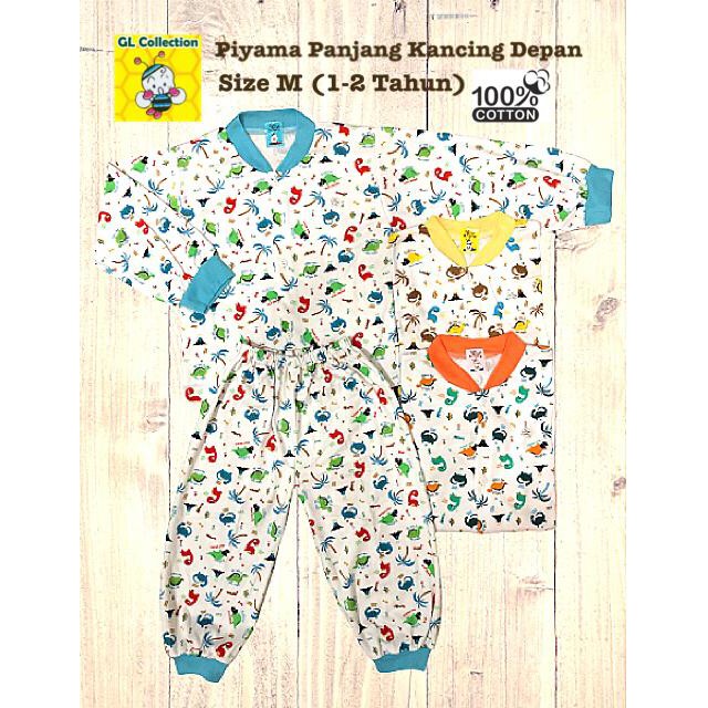 OBRAL! PIYAMA PANJANG ANAK OBLONG / KANCING DEPAN SIZE M (1-2TAHUN) 100%KATUN