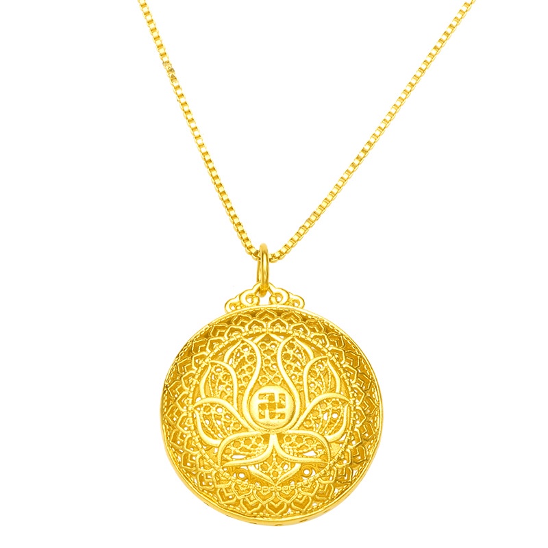 Kalung Emas Imitasi 18K Liontin Enam Kata Mantra Hollow Gaya Cina Retro Untuk Pria Dan Wanita