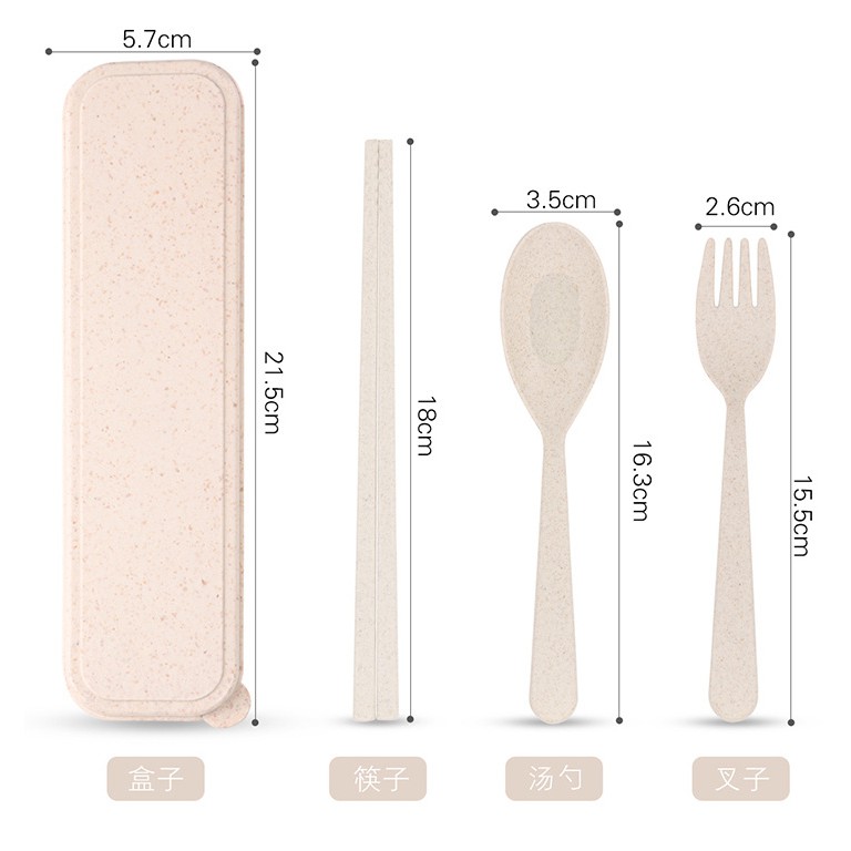 HOVELSHOP Set Sendok Jerami Gandum Garpu Sumpit Travel Set Alat Makan Bahan Wheat Travel Cutlery