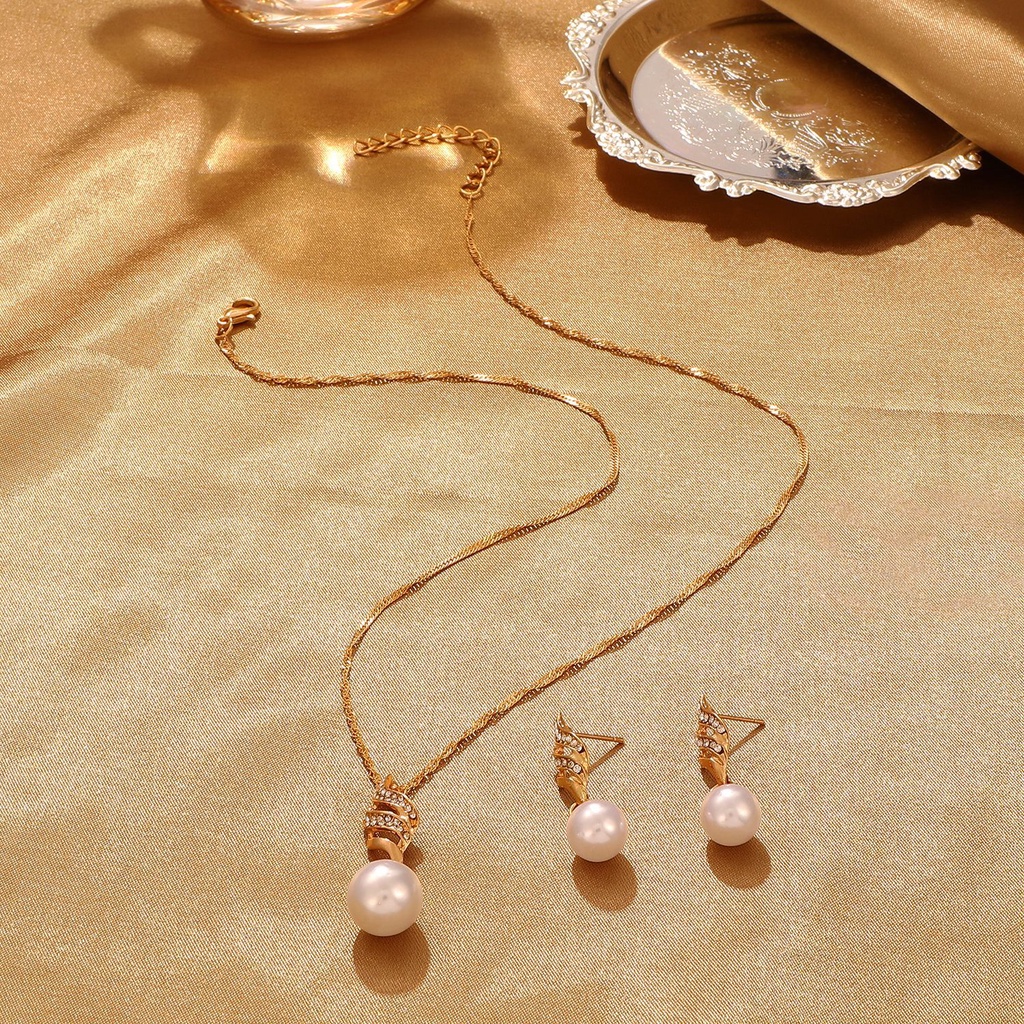 Set Perhiasan Kalung Anting Liontin Mutiara Besar Untuk Pengantin Pernikahan