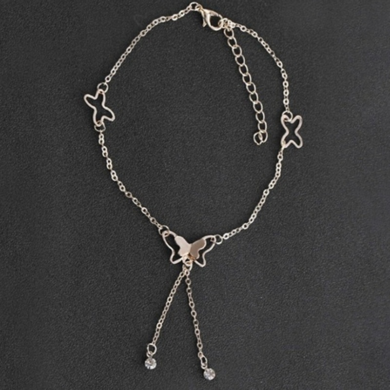 Fancyqube Fancycube Gelang Rantai Kaki Model Hollow Butterfly Rumbai Warna Rose Gold Untuk Musim Panas