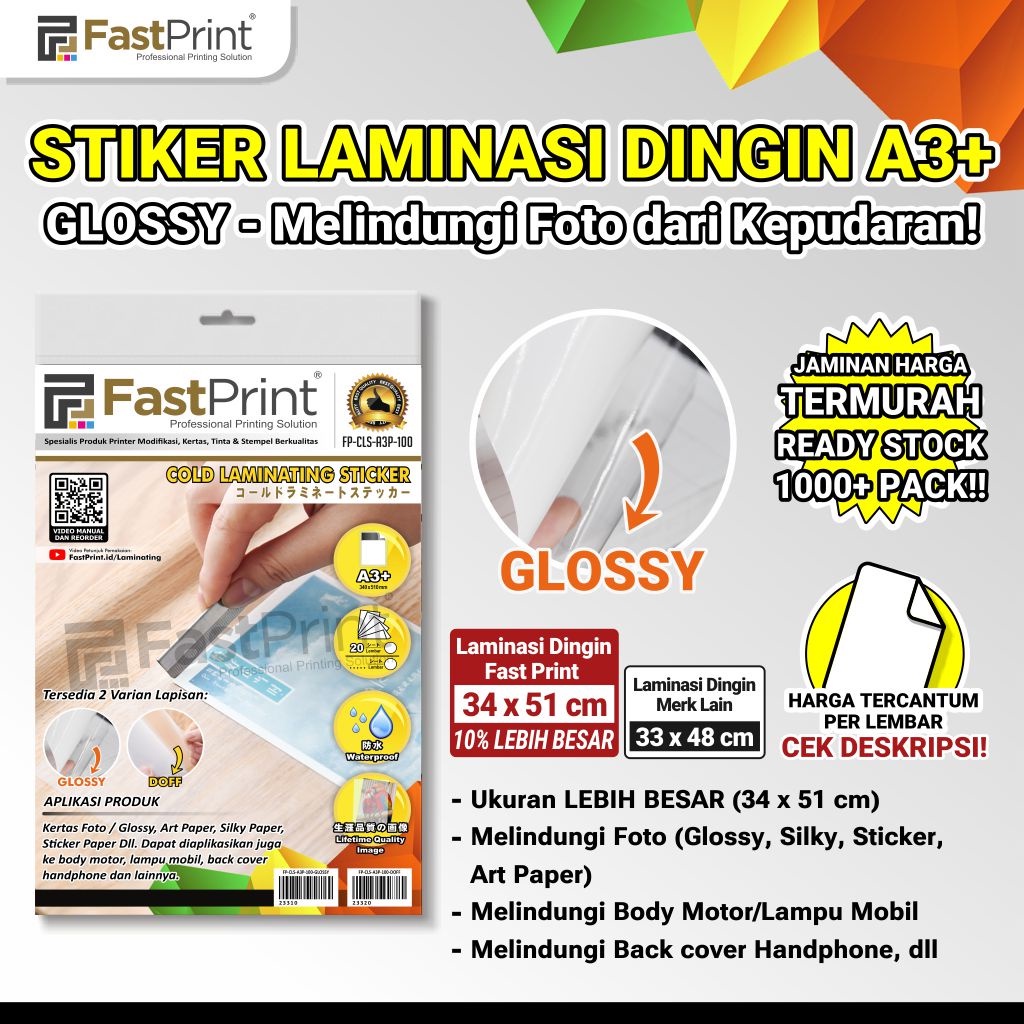 Fast Print Stiker Plastik Laminasi Dingin A3 Plus Glossy 100 Micron