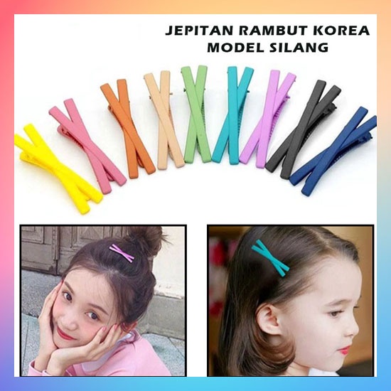 Jepit Rambut Korea Model Silang / Jepitan Poni X Matte Warna Warni / Hair Pin Cross Aksesoris Fashion Wanita Anak Clip Pita